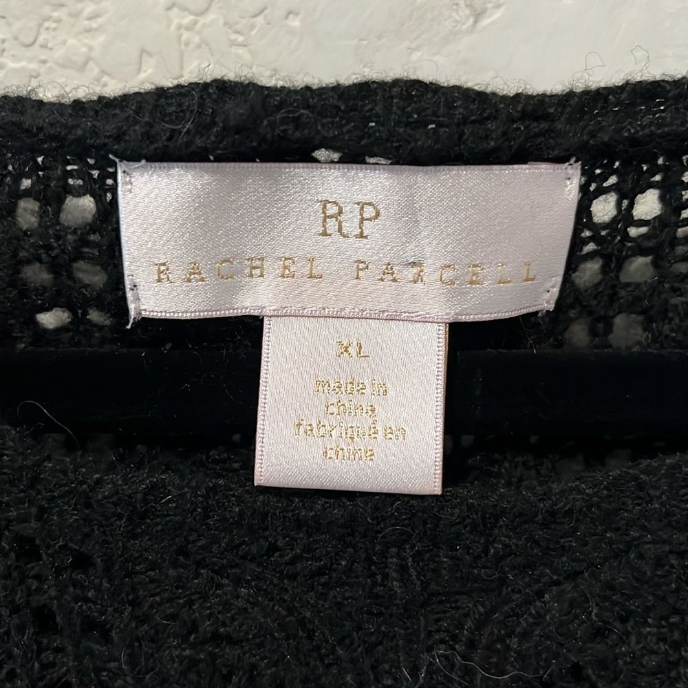 RACHEL PARCELL Black Pointelle Ruffle Lacy Knit Pullover Sweater, Size XL - Picture 4 of 11